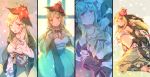  1girl bow breasts cleavage dress flower green_bow green_hair green_hat hair_ornament hat hat_flower lilligant midriff moe_(hamhamham) one_eye_closed personification pokemon red_eyes sandals 