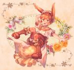  ahoge androgynous animal_ears boots bow brown_boots brown_hair brown_legwear eevee flower hat moe_(hamhamham) outstretched_hand personification pokemon short_hair solo tail thigh-highs 