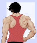  1boy be-quieter black_hair character_name from_behind hajime_no_ippo hand_on_hip male_focus muscle sendou_takeshi solo tank_top unmoving_pattern upper_body 