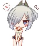  1girl alternate_costume blue_eyes chibi cosplay hair_ornament hairpin hamakaze_(kantai_collection) i-401_(kantai_collection) i-401_(kantai_collection)_(cosplay) kantai_collection lilywhite_lilyblack looking_at_viewer school_swimsuit silver_hair solo swimsuit swimsuit_under_clothes 