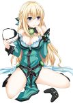 1girl absurdres bare_shoulders blonde_hair blue_eyes blush breasts cleavage controller game_controller highres large_breasts long_hair neptune_(series) open_mouth shinjitsu_(true_ride) solo vert 