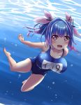  blue_hair fang hair_ribbon i-19_(kantai_collection) kantai_collection name_tag one-piece_swimsuit ribbon school_swimsuit shinjitsu_(true_ride) star star-shaped_pupils swimsuit symbol-shaped_pupils tri_tails underwater 