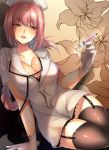  1girl alternate_costume braid breasts cleavage commentary_request cosplay fate/grand_order fate_(series) florence_nightingale_(fate/grand_order) garter_belt garter_straps gloves hat highres large_breasts long_hair looking_at_viewer mia_(gute-nacht-07) nurse nurse_cap pink_hair solo stethoscope syringe thigh-highs very_long_hair white_gloves 
