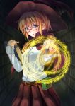  1girl absurdres blonde_hair blue_eyes book character_request glasses hat highres long_hair looking_at_viewer magic magic_circle minimiko3013 open_mouth solo wand witch witch_hat 