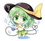  &gt;:3 1girl :3 bikini chibi drooling hat komeiji_koishi long_hair looking_at_viewer navel popsicle sarong shikitani_asuka smile solo sparkle swimsuit third_eye touhou yellow_bikini 