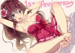  1girl anklet anniversary barefoot blue_eyes bracelet breasts brown_hair feet flower hair_flower hair_ornament ichinose_shiki idolmaster idolmaster_cinderella_girls idolmaster_cinderella_girls_starlight_stage jewelry long_hair looking_at_viewer necklace open_mouth saki_chisuzu smile solo 