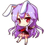  1girl animal_ears blazer blouse blush_stickers bunny_tail carrot jacket lavender_hair long_hair lowres necktie pleated_skirt purple_hair rabbit_ears red_eyes red_necktie reisen_udongein_inaba shinobu_shinobu simple_background skirt solo tail touhou white_background 