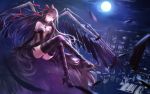  akemi_homura akuma_homura argyle argyle_legwear bare_shoulders black_dress black_gloves black_hair black_wings bow dark_orb_(madoka_magica) dress elbow_gloves feathered_wings full_moon gloves hair_bow looking_at_viewer mahou_shoujo_madoka_magica mahou_shoujo_madoka_magica_movie moon night night_sky sky spoilers violet_eyes wings 