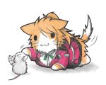  :3 animal_ears animalization aquila_(kantai_collection) cat cat_ears cat_tail collared_shirt colored_pencil_(medium) commentary dainamitee green_ribbon high_ponytail kantai_collection no_humans non-human_admiral_(kantai_collection) o_o petting pleated_skirt rat ribbon shirt simple_background skirt tail tail_wagging traditional_media triangle_mouth white_background 