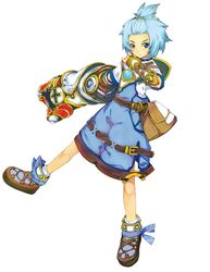  1boy atelier_(series) bag blue_eyes blue_hair enarsia_deisler full_body gauntlets hair_ornament hairclip mana_khemia_(series) mana_khemia_2 official_art simple_background solo white_background yoshizumi_kazuyuki 