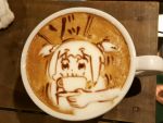 1girl bkub_(style) coffee cup drink george_(yamamoto_kazuki) latte_art photo poptepipic popuko sidelocks solo two_side_up 