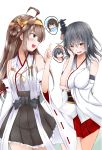 &gt;_&lt; &gt;o&lt; 4girls absurdres ahoge anger_vein bare_shoulders black_hair brown_hair closed_eyes commentary detached_sleeves flying_sweatdrops hair_flaps hair_ornament hairclip haruna_(kantai_collection) headgear highres kantai_collection kongou_(kantai_collection) long_hair multiple_girls namikawa_kuroha nontraditional_miko orange_eyes pleated_skirt remodel_(kantai_collection) shigure_(kantai_collection) short_hair skirt yamashiro_(kantai_collection) 
