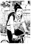  1boy bicycle comic contemporary earphones greyscale ground_vehicle highres mamezou_(mamechan182) monochrome nara_shikamaru naruto school_uniform 