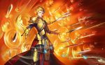  1boy armor blonde_hair earrings fate/zero fate_(series) gate_of_babylon gilgamesh jewelry looking_at_viewer male_focus red_eyes short_hair solo sword weapon 