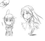  2girls ahoge bare_shoulders boots braid chibi commentary crying crying_with_eyes_open detached_sleeves flying_sweatdrops greyscale hair_flaps hair_ornament hair_ribbon hairclip haruna_(kantai_collection) headgear highres kantai_collection kneehighs monochrome multiple_girls namikawa_kuroha nontraditional_miko pleated_skirt remodel_(kantai_collection) ribbon running shigure_(kantai_collection) signature single_braid sitting sketch skirt tears thigh-highs thigh_boots translated 