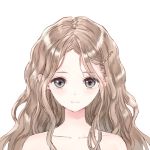  1girl blonde_hair blue_eyes blue_reflection closed_mouth collarbone expressionless eyebrows eyebrows_visible_through_hair hair_ornament hairclip kishida_mel long_hair looking_at_viewer official_art portrait shijou_raimu simple_background solo wavy_hair white_background 