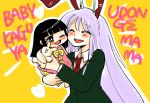  2girls animal_ears baby blush carrying cheek-to-cheek closed_eyes doll happy highres houraisan_kaguya jacket komaku_juushoku long_hair multiple_girls necktie rabbit_ears reisen_udongein_inaba ribbon smile touhou younger 