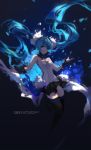  1girl 7th_dragon_(series) 7th_dragon_2020 artist_name blue_eyes blue_hair dark dated floating_hair happy_birthday hatsune_miku highres long_hair looking_at_viewer skirt solo swd3e2 thigh-highs twintails very_long_hair vocaloid 