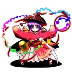  &gt;:) 1girl ahoge blush_stickers bowl bowl_hat crossed_arms dual_wielding full_body hat japanese_clothes kikoka_(mizuumi) kimono long_sleeves looking_at_viewer miracle_mallet needle obi object_on_head purple_hair red_kimono sandals sash short_hair socks solo sukuna_shinmyoumaru touhou violet_eyes white_background white_legwear wide_sleeves 