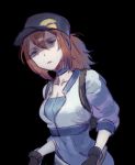  1girl baseball_cap black_background black_gloves brown_hair choker cropped_jacket disgust female_protagonist_(pokemon_go) gloves hat long_hair pokemon pokemon_go ponytail shaded_face simple_background sketch solo umiu_geso upper_body 