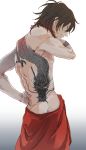  1boy brown_hair dragon dragon_tattoo fuji_(c-b-s) hand_on_hip male_focus ookurikara shirtless tattoo touken_ranbu yellow_eyes 