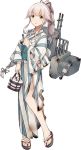  1girl japanese_clothes kantai_collection kimono konishi_(koconatu) long_hair machinery official_art solo torn_clothes transparent_background yukata yura_(kantai_collection) 