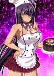  1girl black_hair breasts brown_hair chef_hat chef_uniform cleavage collarbone frilled_skirt frills glasses hair_bobbles hair_ornament hand_on_hip hat heart jpeg_artifacts kan&#039;u_unchou large_breasts long_hair open_mouth purple_skirt ryuubi_gentoku shiny shiny_skin skirt solo toque_blanche v 