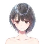  1girl black_hair blue_reflection brown_eyes closed_mouth collarbone expressionless kishida_mel looking_at_viewer official_art portrait shirai_hinako short_hair simple_background solo white_background 