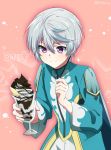  1boy blush food highres ice_cream male_focus mikleo_(tales) pocky short_hair smile srssrm tales_of_(series) tales_of_zestiria violet_eyes white_hair 