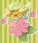  closed_eyes comfey flower jippe no_humans patterned_background pokemon pokemon_(creature) pokemon_(game) pokemon_sm smile striped vertical-striped_background vertical_stripes 