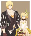  1boy 1girl blonde_hair blue_eyes brother_and_sister choker coat edna_(tales) eizen_(tales) gloves hair_ribbon hairband hand_on_hip manakannn ribbon shirt short_hair siblings side_ponytail smile tales_of_(series) tales_of_berseria tales_of_zestiria umbrella 