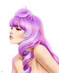  1girl highres long_hair macross macross_delta mikumo_guynemer portrait purple_hair realistic red_eyes signature simple_background tenka 