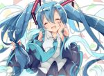  1girl aqua_hair closed_eyes detached_sleeves hand_on_own_face harusame_(moyuna412) hatsune_miku long_hair nail_polish necktie open_mouth skirt solo twintails very_long_hair vocaloid 