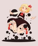  1girl ascot black_skirt blonde_hair eyebrows highres jean_(jean_sp) long_sleeves outstretched_arms petticoat red_eyes rumia short_hair skirt skirt_set smile thick_eyebrows touhou vest 
