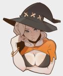  1girl blonde_hair blue_eyes bracelet breasts cleavage hat jewelry large_breasts mercy_(overwatch) overwatch solo splashbrush witch_hat 