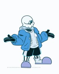  1boy animated animated_gif atomi-cat blue_eyes bouncing coat heart loose_socks male_focus mystery_skulls one_eye_closed parody sans shorts shrug skeleton slippers socks solo standing style_parody transparent_background undertale watermark web_address 