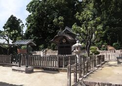  blue_sky clouds day highres ichiba_youichi nature no_humans scenery shrine sky touhou tree 