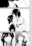  2girls comic forehead_kiss greyscale highres kantai_collection kiss kofunami_nana kubo_taito_(style) monochrome multiple_girls petting shigure_(kantai_collection) translated white_background yamashiro_(kantai_collection) 