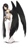  1girl absurdres artist_request black_hair black_wings closed_eyes commentary_request copyright_request dress highres long_hair mabinogi morrighan open-back_dress simple_background solo standing very_long_hair white_background wings 