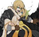  1boy 1girl arm_around_neck blonde_hair brother_and_sister edna_(tales) eizen_(tales) open_mouth ribbon short_hair siblings tales_of_(series) tales_of_berseria tales_of_zestiria 
