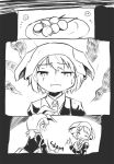  2girls comic dango food greyscale kapiten70 monochrome multiple_girls ringo_(touhou) seiran_(touhou) silent_comic touhou wagashi 