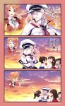  5girls akagi_(kantai_collection) akizuki_(kantai_collection) anger_vein aquila_(kantai_collection) black_hair blonde_hair blue_eyes blush brown_eyes brown_hair candy_apple closed_eyes comic graf_zeppelin_(kantai_collection) hair_ornament hairclip hat headband japanese_clothes kaga_(kantai_collection) kantai_collection kimono long_hair military_hat multiple_girls open_mouth orange_hair ponytail side_ponytail sumeragi_hamao translated twintails yukata 