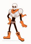  1boy animated animated_gif armor atomi-cat boots bouncing gloves hand_on_hip heart male_focus mystery_skulls papyrus_(undertale) parody red_eyes scarf skeleton solo standing style_parody transparent_background undertale uneven_eyes watermark web_address 