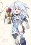  1boy artist_name blue_eyes blush boots child dated genius_sage grey_hair kendama long_hair open_mouth solo tales_of_(series) tales_of_symphonia tanaki_yui 