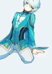  1boy male_focus mikleo_(tales) r2load short_hair sitting solo tales_of_(series) tales_of_zestiria violet_eyes white_hair 