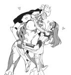  1boy 1girl acronym armor ass blush bodysuit boots bracer breasts closed_mouth cowboy_shot cyborg d.va_(overwatch) embarrassed facepaint facial_mark forced_smile forehead_protector full-face_blush furrowed_eyebrows genji_(overwatch) gloves greyscale hand_on_another&#039;s_leg hand_on_another&#039;s_neck hand_on_another&#039;s_shoulder hand_up headband headphones heart helmet hetero leg_up long_hair medium_breasts monochrome overwatch pauldrons power_armor ribbed_bodysuit scar short_hair shoulder_pads simple_background spiky_hair spoken_heart sweatdrop thigh-highs thigh_boots thigh_strap upper_body veil whisker_markings white_background 