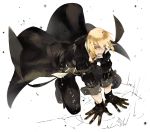 1boy blonde_hair blue_eyes eizen_(tales) full_body gloves gotou_(pixiv37128) ground_shatter male_focus short_hair simple_background solo tales_of_(series) tales_of_berseria 