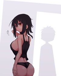  1girl ass back black_hair black_panties breasts cool-kyou_shinja komori-san_wa_kotowarenai! komori_shuri large_breasts panties red_eyes short_hair sideboob silhouette solo tank_top underwear 