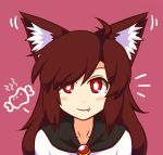  1girl animal_ears blush boned_meat brooch brown_hair fang food imaizumi_kagerou jewelry long_hair looking_at_viewer meat portrait red_eyes smile solo touhou wolf_ears wool_(miwol) 
