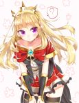  1girl :o ? bare_shoulders black_legwear blonde_hair blush cagliostro_(granblue_fantasy) crown granblue_fantasy hairband leaning_forward long_hair looking_to_the_side rinto0716 skirt solo speech_bubble spoken_question_mark thigh-highs violet_eyes zettai_ryouiki 